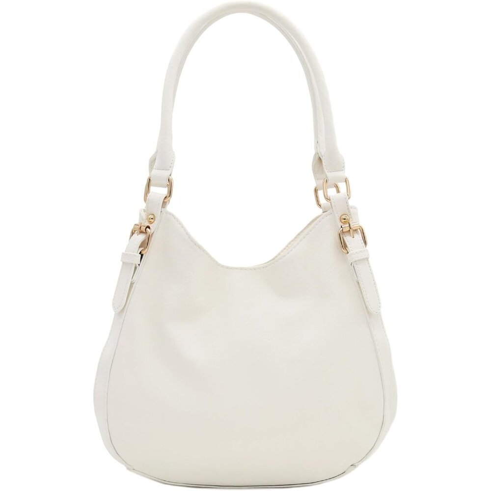 Women's Lightweight Top Handles Zipper Closure Leather Medium Hobo White Bag
